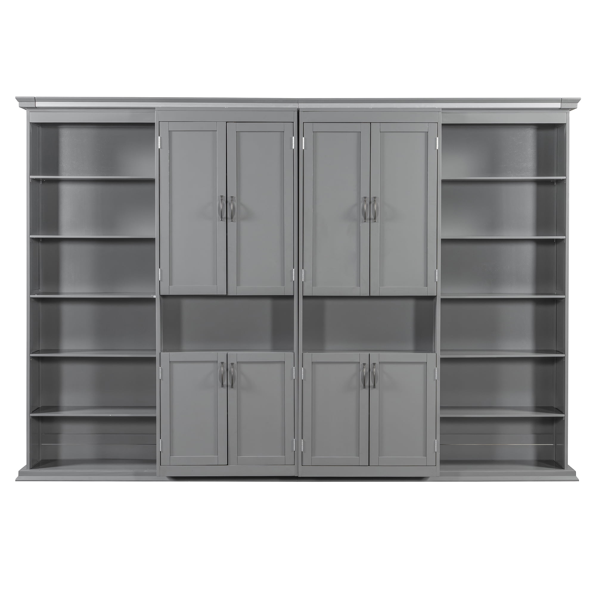 Full Size Murphy Bed with Dual Sliding Storage Cabinets, 6-Tier Open Shelves, Space-Saving for Small Space, Guest Room
