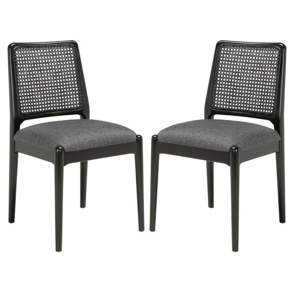 SAFAVIEH Reinhardt Rattan Dining Chair, Black/Grey, Set of 2 (19 in. W x 17.5 in. D x 32 in. H)