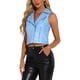 thumbnail image 4 of INSPIRE CHIC Chaleco Corto Sin Mangas de Cuero Sintético Metálico con Solapa para Mujeres M Azul Claro, 4 of 6