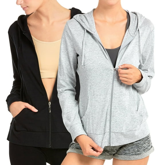 2 Packs of TheLovely Women's Lightweight Cotton Blend Long Sleeve Zip Up Thin Hoodie Jacket