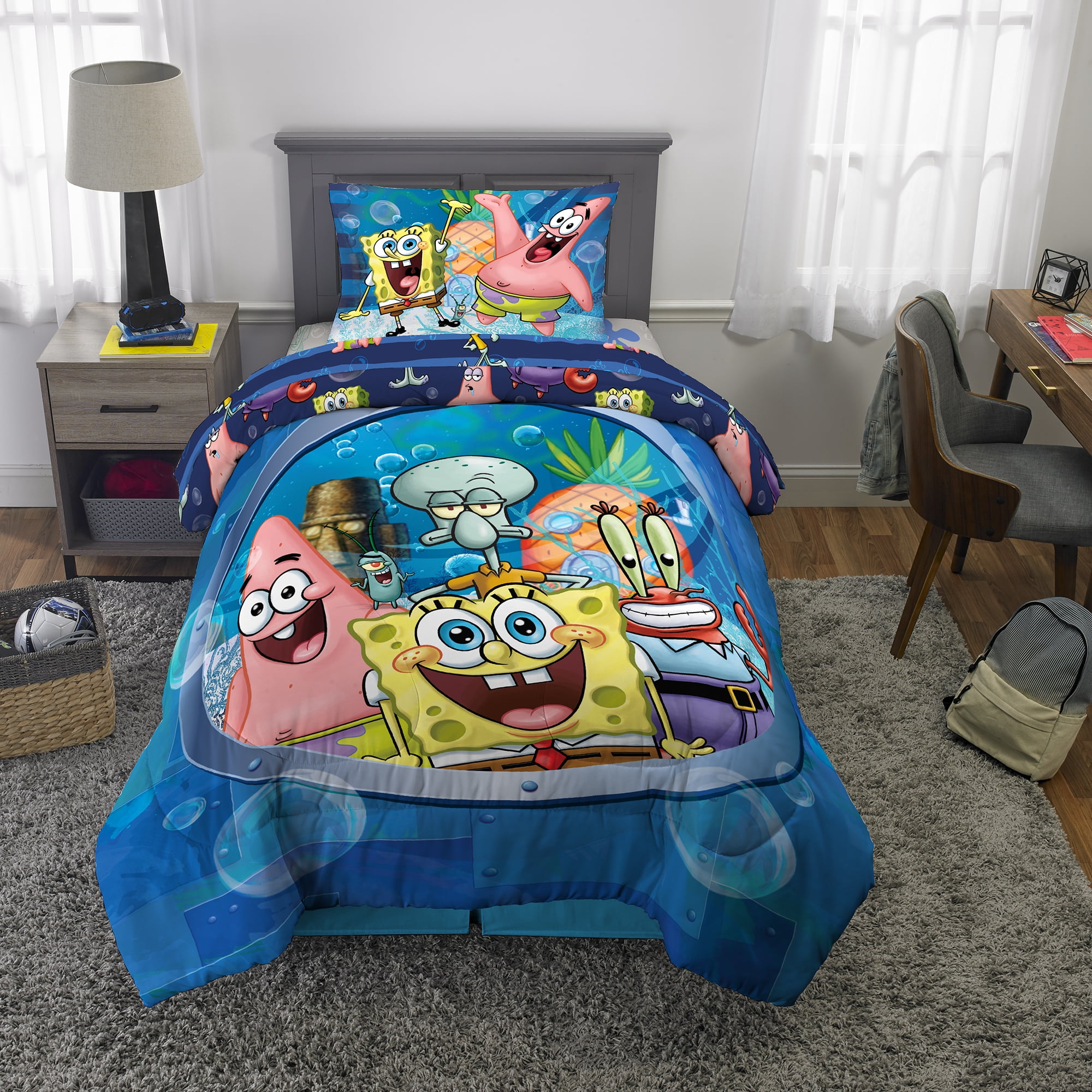 SpongeBob Square 3 Piece Microfiber Twin Bedding Sheet Set Pillowcase Kids Teens 