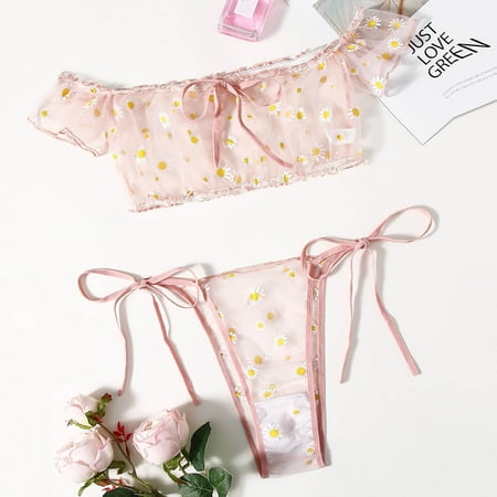 

Egmy 2Pcs Floral Sexy Women Temptation Babydoll Lingerie Underpants Underwear Set