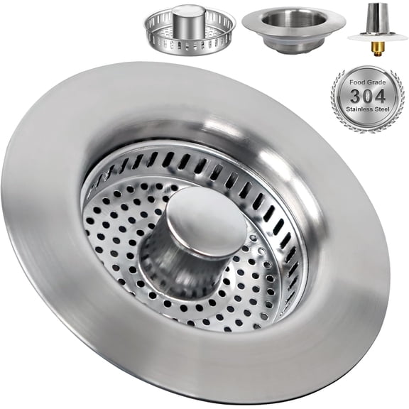 Wrongduck 3-in-1 Kitchen Sink Drain Strainer and Stopper, 304 Stainless Steel Anti-Clog Sink Plug with Odor Blocking Design for Standard Drains