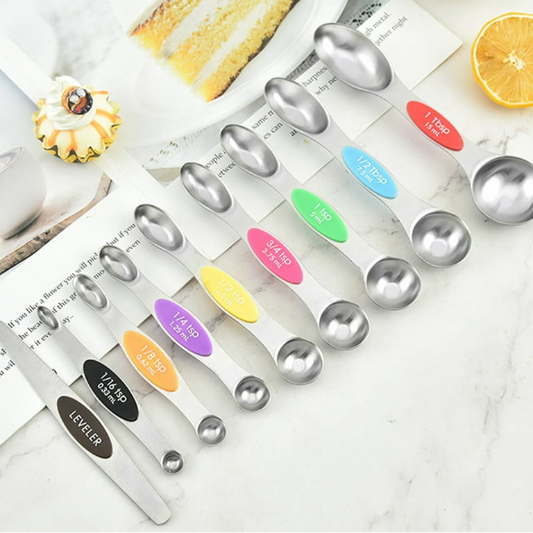 9Pcs/set Magnetic Measuring Spoon Set Stainless Steel Stackable  Double-sided Teaspoons Metal Accurate for Cooking Baking Food