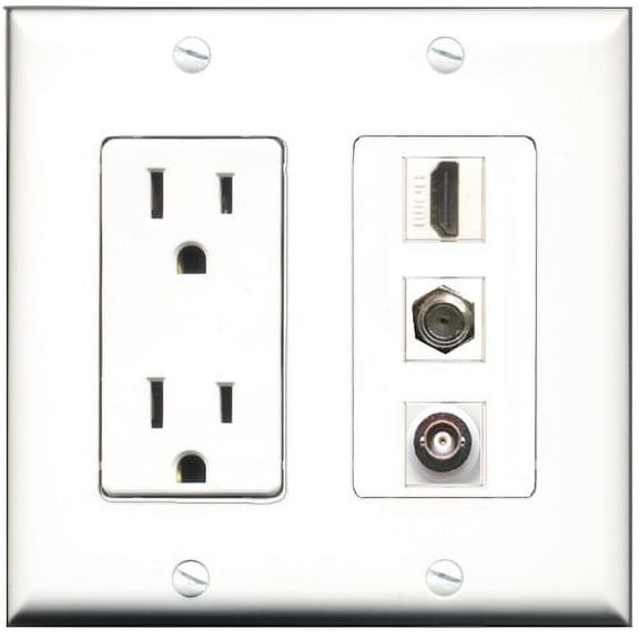 RiteAV - 15 Amp Power Outlet 1 Port HDMI 1 Port Coax 1 Port BNC Decorative Wall Plate