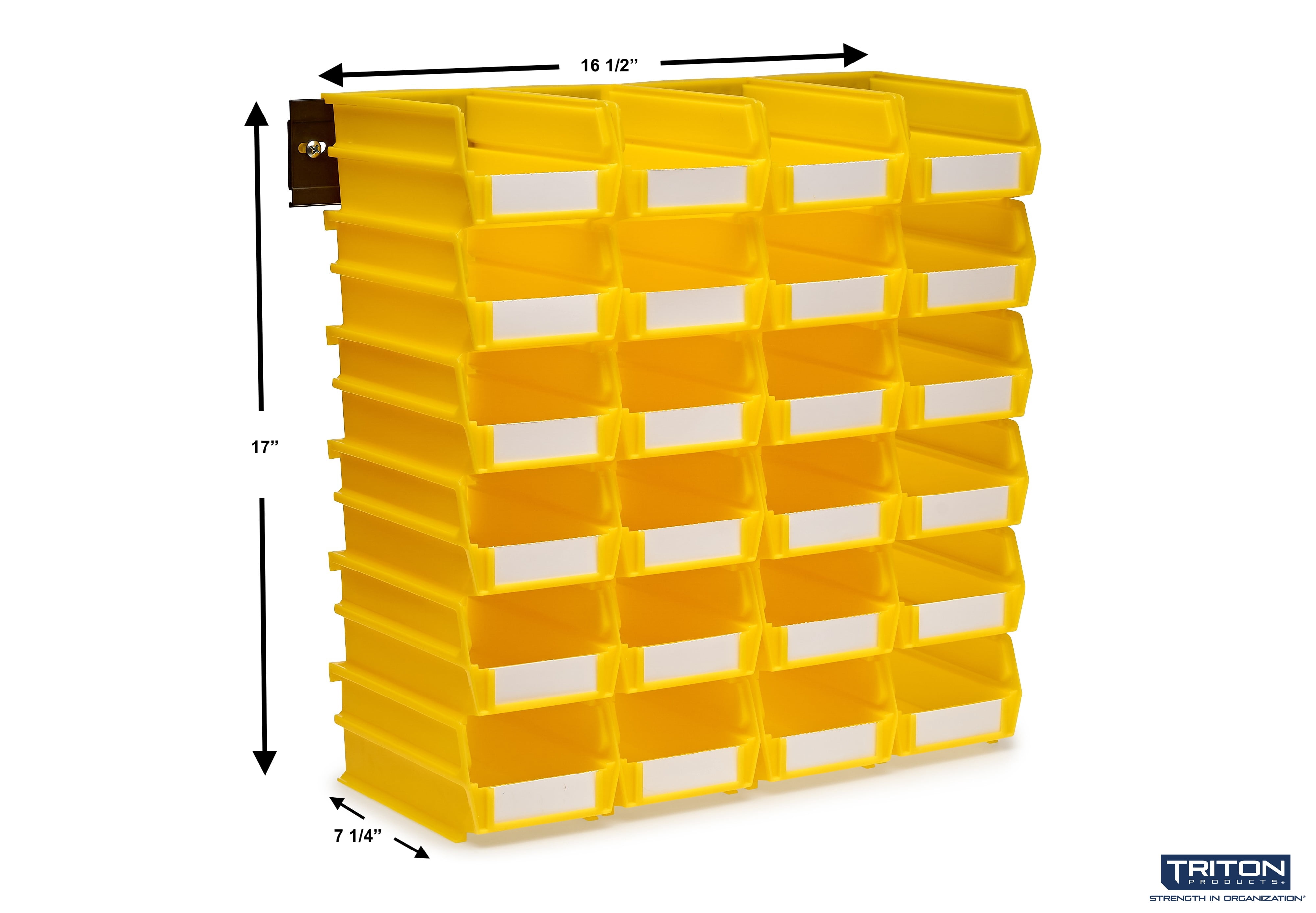 Triton Products® LocBin 26-Piece Wall Storage Unit with 7-3/8"L x 4-1/8"W x 3"H Interlocking Poly Bins, 24ct, Wall Mount Rails 8-3/4"L with Hardware, 2pk