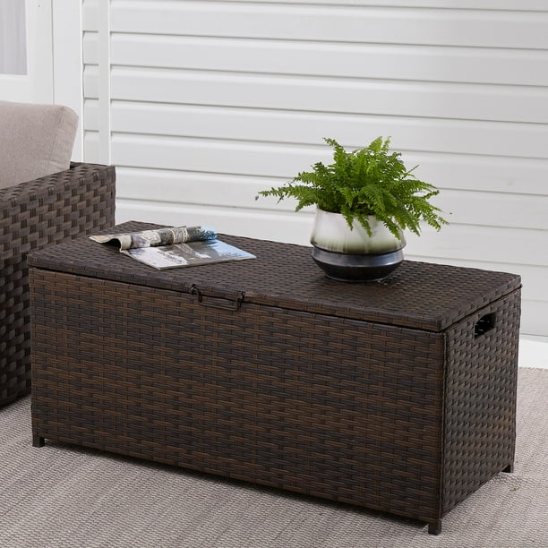 Mainstays Portwood 96 Gallon Dark Brown Wicker Deck Box