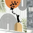 thumbnail image 4 of Mid Century Cat Shower Curtain Abstract Boho Geometric Minimalist Black Cat Butterflies Green Leaf Aesthetic Shower Curtain for Bathroom Decoration Accessories with Hooks 60x72 inch, 4 of 13