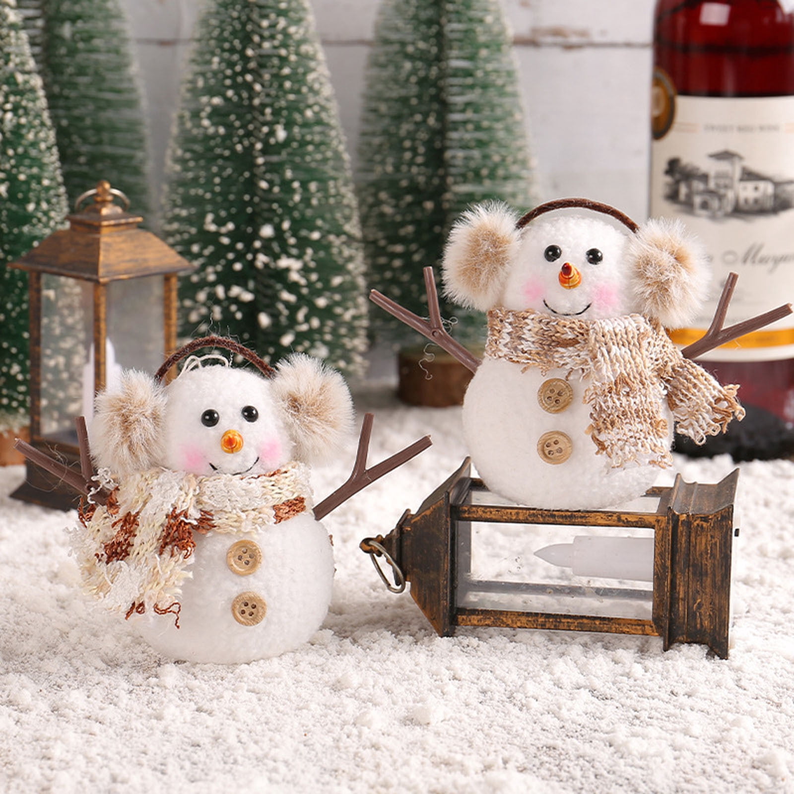 weibbin Christmas Table Decorations, Lighted Snowmen Figurines, Light Up Snowman Holiday Present, Battery Operated Xmas Gifts Tabletop Ornaments Dinner Party Supplies, Brown Brim