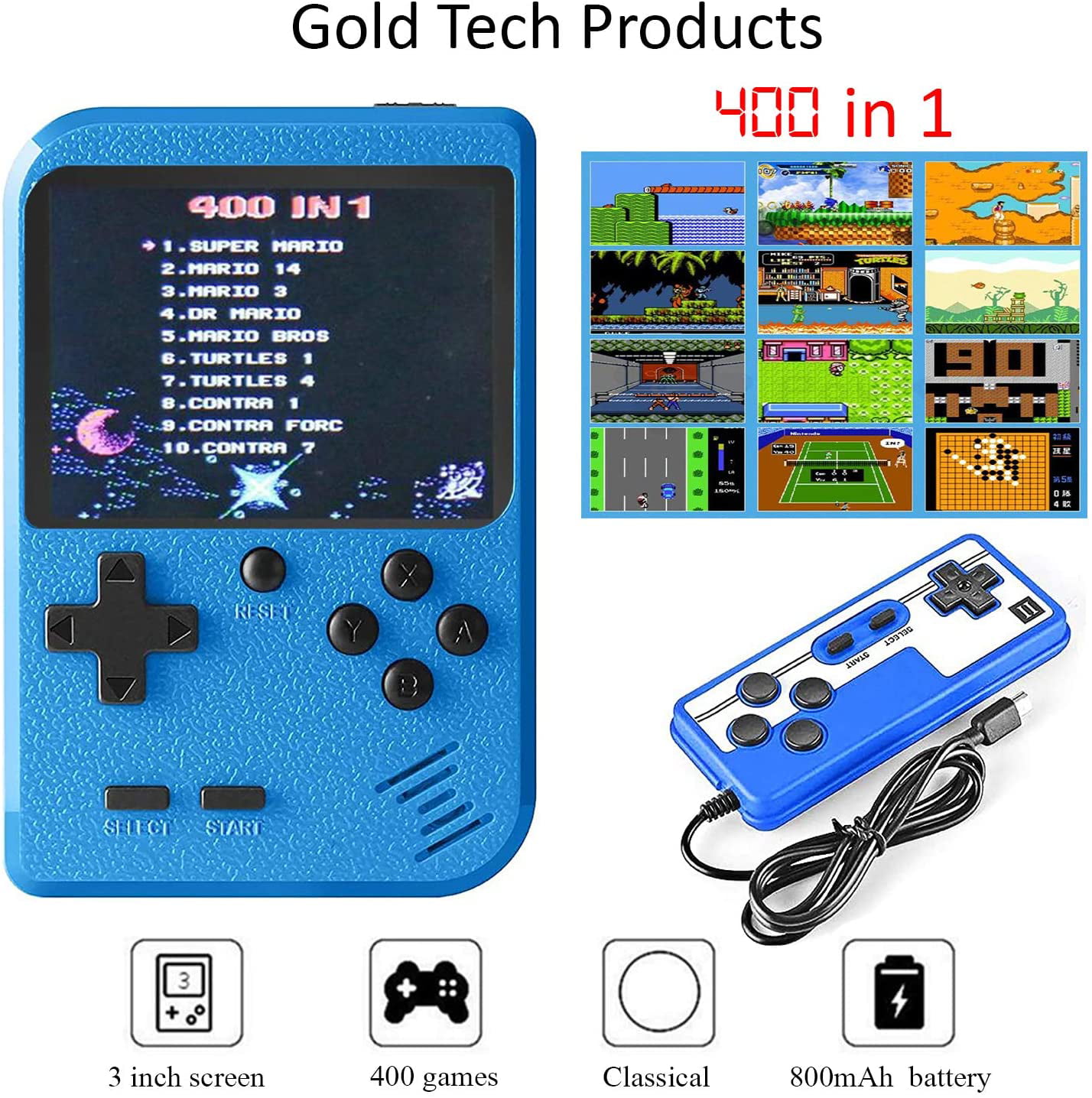 Retro Handheld Game Console with 400 Classic Games Support 2 Players,TV Connect 