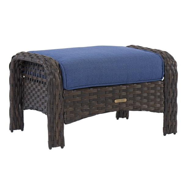 Better Homes & Gardens 2Piece Wicker Patio Ottoman Set with Blue