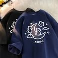 thumbnail image 4 of 2024 Summer Individualized Street Trend Casual Couple Loose Short Sleeve Korean Cartoon Cat Print Men Women Graphic T-shirt Top, 4 of 5
