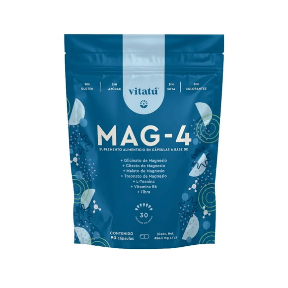 Vitatú | MAG-4 con 4 fuentes de Magnesios: Glicinato, Citrato, Malato y Treonato de Magnesio. Con L-Teanina y B6, 90 cápsulas , Suplemento Alimenticio con Ingredientes de Origen Natural