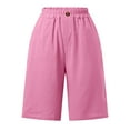 thumbnail image 3 of Womens Bermuda Shorts Cotton Elastic High Waist Pockets Wide Leg Breathable Knee Length Bermuda Long Shorts for Women, 3 of 7