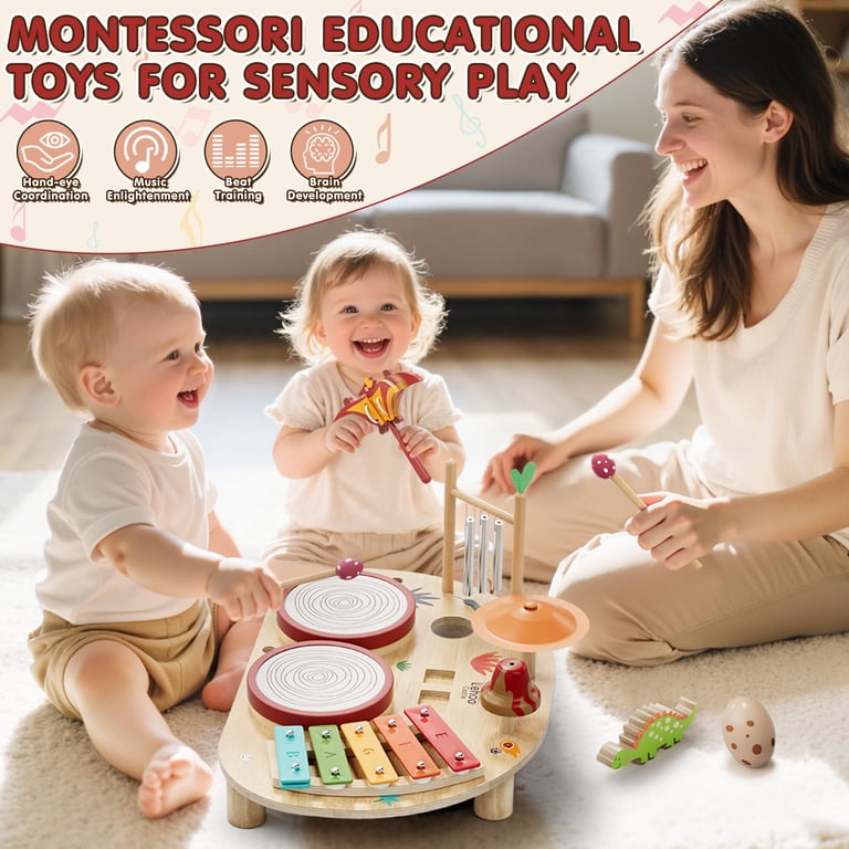 Oroliving Wooden Drum Set for Toddlers, 9-in-1 Musical Instruments photo 3