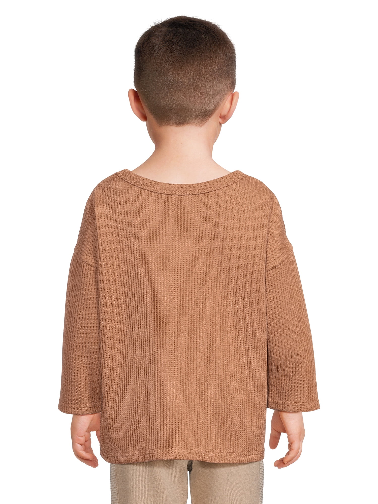 easy-peasy Toddler Boy's Waffle Texture Long Sleeve Boxy T-Shirt