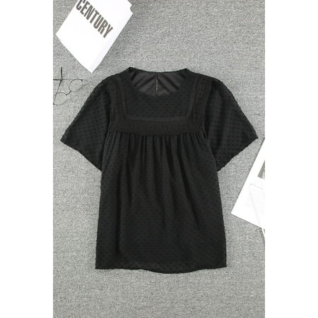 GCKG Women s Black Flutter Sleeves Sheer Textured Babydoll Top (US 8-10)M