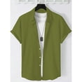 thumbnail image 2 of FAWUUDO Men's Casual Short Sleeve Button Down Collar Breathable Loose Quick Dry Solid Color Shirts Olive Green, 2 of 7