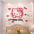 thumbnail image 1 of Calcomanía de pared 3D, acrílico estéreo mediano, dibujos animados, lindo gato, Hello Kitty, pegatina de pared para habitación de niños, dormitorio, cabecera, letras grandes rojas y negras, 1 of 5