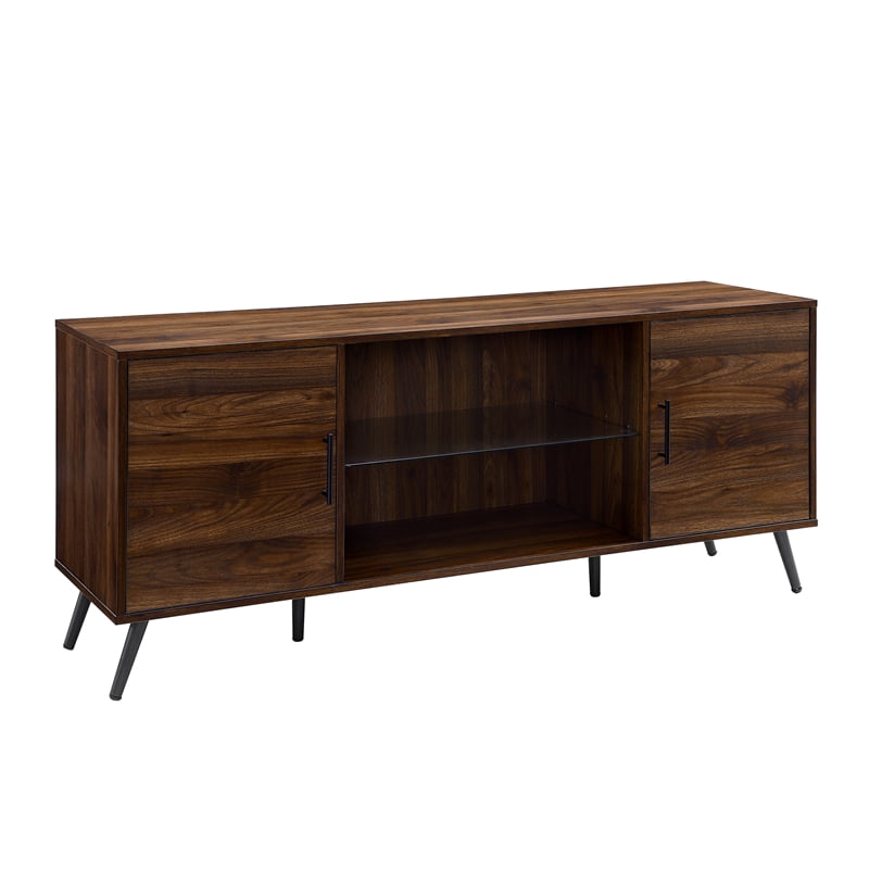 Mid-Century Design TV Stand with Shelves For TV's Up to 70" in Walnut & White 