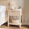 thumbnail image 3 of Aufeile Nightstand for Bedroom Set of 2 with Charging Station, Modern Side Table with Drawer & Open Shelf, Fluted End Table with 2 AC Outlets, USB & Type-C, Natural, 3 of 8