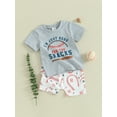 thumbnail image 4 of Yunliwuli Toddler Boy Shorts Set Letter Print Short Sleeve Round Neck T-Shirt with Baseball Pattern Shorts 2Pcs Outfit, 4 of 10