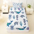 thumbnail image 3 of jejeloiu Watercolor Ocean Life Twin Sheets,Turtle Whale Print Bedding For Boys,Multicolor,3pcs,1 Fitted Sheet and 1 Pillowcase, 3 of 6