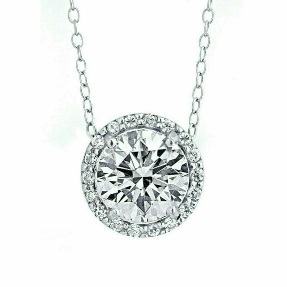 2CT Round Cut VVS1 Diamond Solitaire Halo Pendant Necklace 14k White Gold Finish