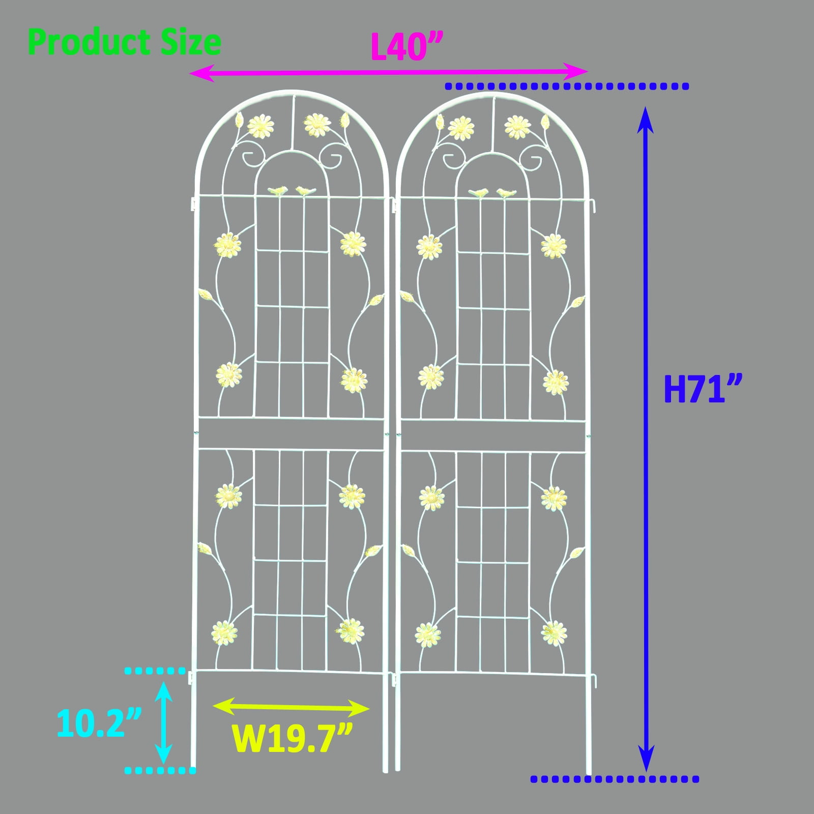 CQSXDA 2 Pack Large Garden Trellis 71"H x 19.7" W Heavy Duty Rustproof White Iron Plant Trellis for Potted Plant Support Metal Climbing Rose Trellis Vine Vegetable Cucumber