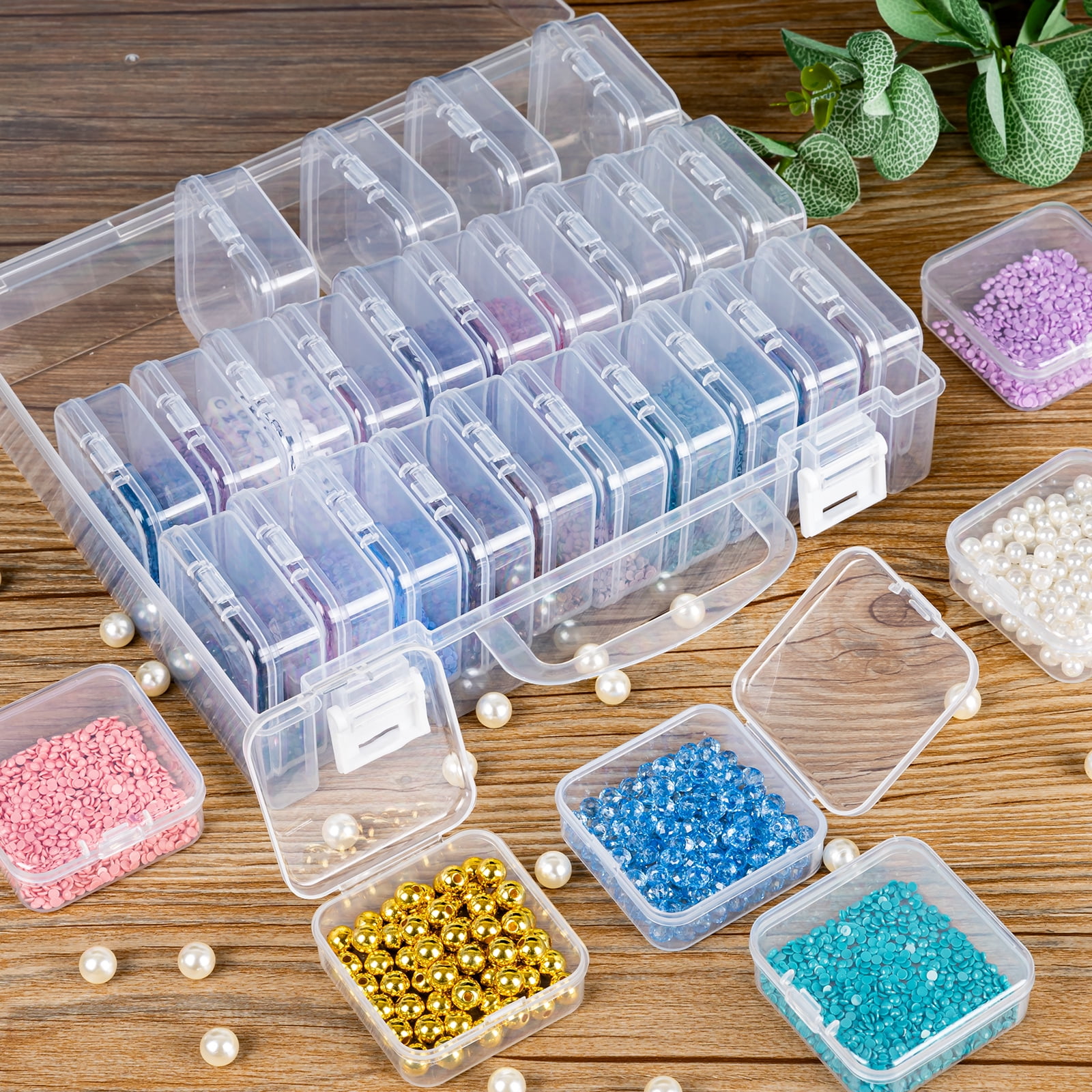 Bead Organizer Box, 30 Grids Small Clear Plastic Bead Storage Containers, Craft Organizer Case with Hinged Lid for Making Beading Jewelry Rhinestones Crafts Screws Small Parts (1 Pack)