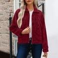 thumbnail image 2 of jtjvou Womens Fuzzy Fleece Jacket Zip Up Long Sleeve Casual Lapel Collar Fall Winter Warm Coats Trendy Solid Color Outwear Wine L, 2 of 9