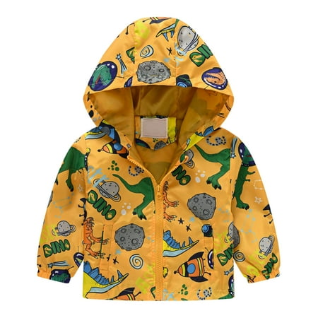 

DOSUKRAI Toddler Dinosaur Rain Jacket 2024 Lightweight Windbreaker Zipped Windproof Fall Winter Outwear Raincoat for 2-8 Years Yellow 2-3 Years