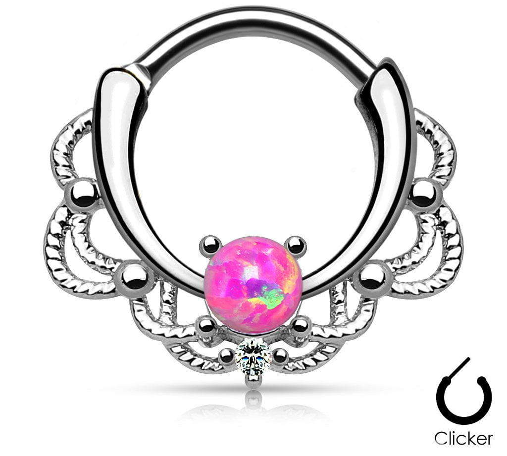 Forbidden Body Jewelry 14g-16g Surgical Steel Synthetic Opal Partial Nipple Shield Filigree Barbell Set