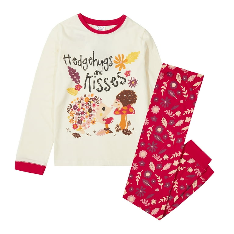 Girls Multicolur Hedgehog Kisses Full Length Novelty Design 2 Piece Pajama Set Age 3 4 Years
