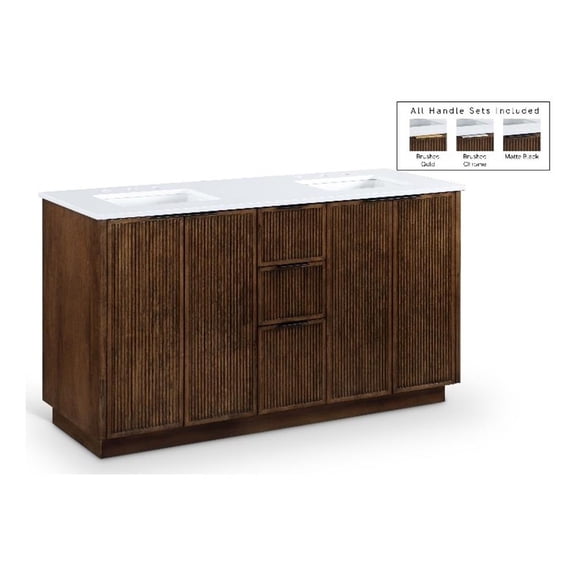 Meridian Furniture Willard 60" Brown Engineered Stone Bathroom Vanity