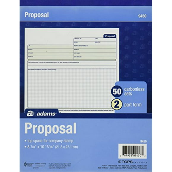 Adams Proposal Form Book 2-Part Carbonless 10.19 x 8.38 Inches 50 Sets White and Canary (9450ABF)