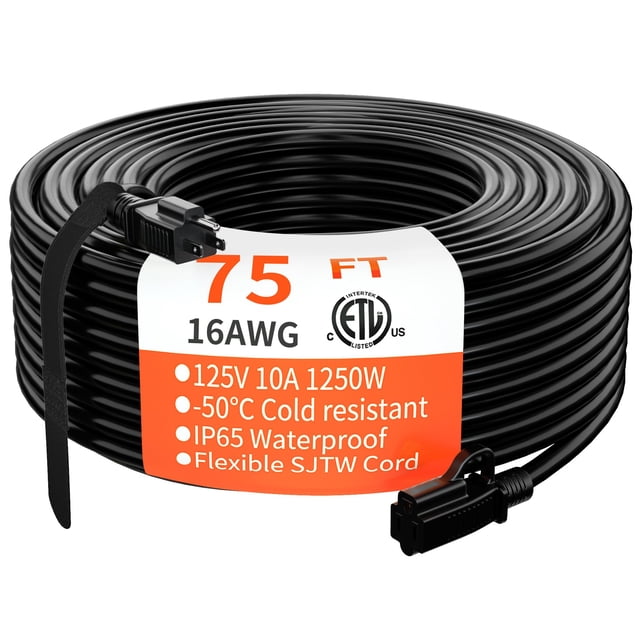 Cable de extensión HUANCHAIN, 75 pies, negro, impermeable, 16 AWG, 10 A, ETL