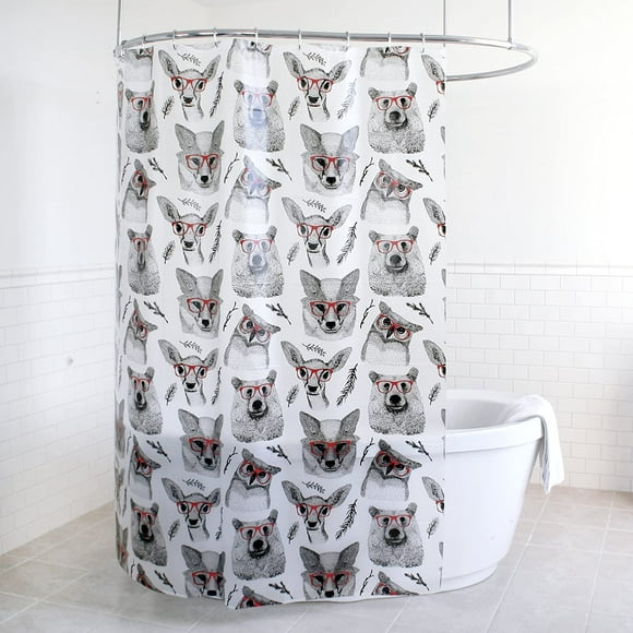 Splash Home Rideau de Douche PEVA 5G Créatures des Bois pour Salle de Bain Douches et Baignoires - Sans PVC Chlore et Odeur Chimique - Écologique - 100 % Imperméable, 72 X 70 Pouces - Rouge
