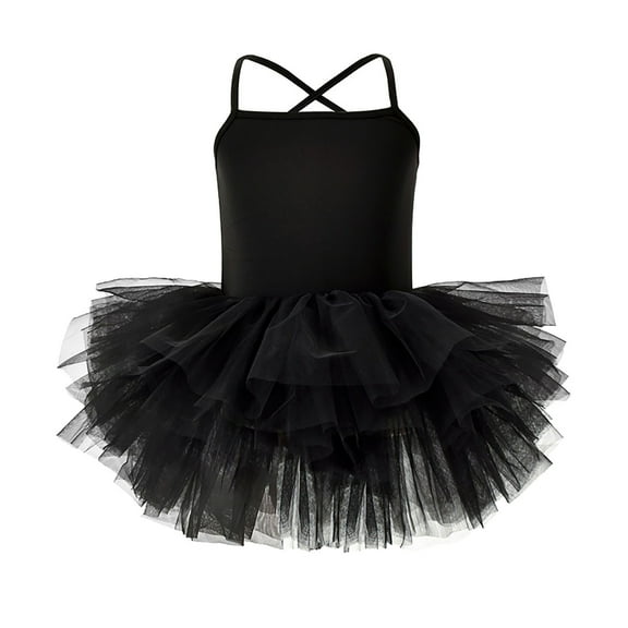 Povozer Kids Girls Ruffle Sleeve Ballet Dance Dress Dancewear Gymnastics Outfit(Black,4-5Y)