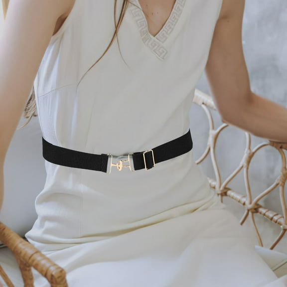 FRCOLOR 2pcs Women Stretchy Belt With Shark Buckle Dress Belt Equestrian Use Elastic Waistband Dresses Waist Belt For Casual Wear