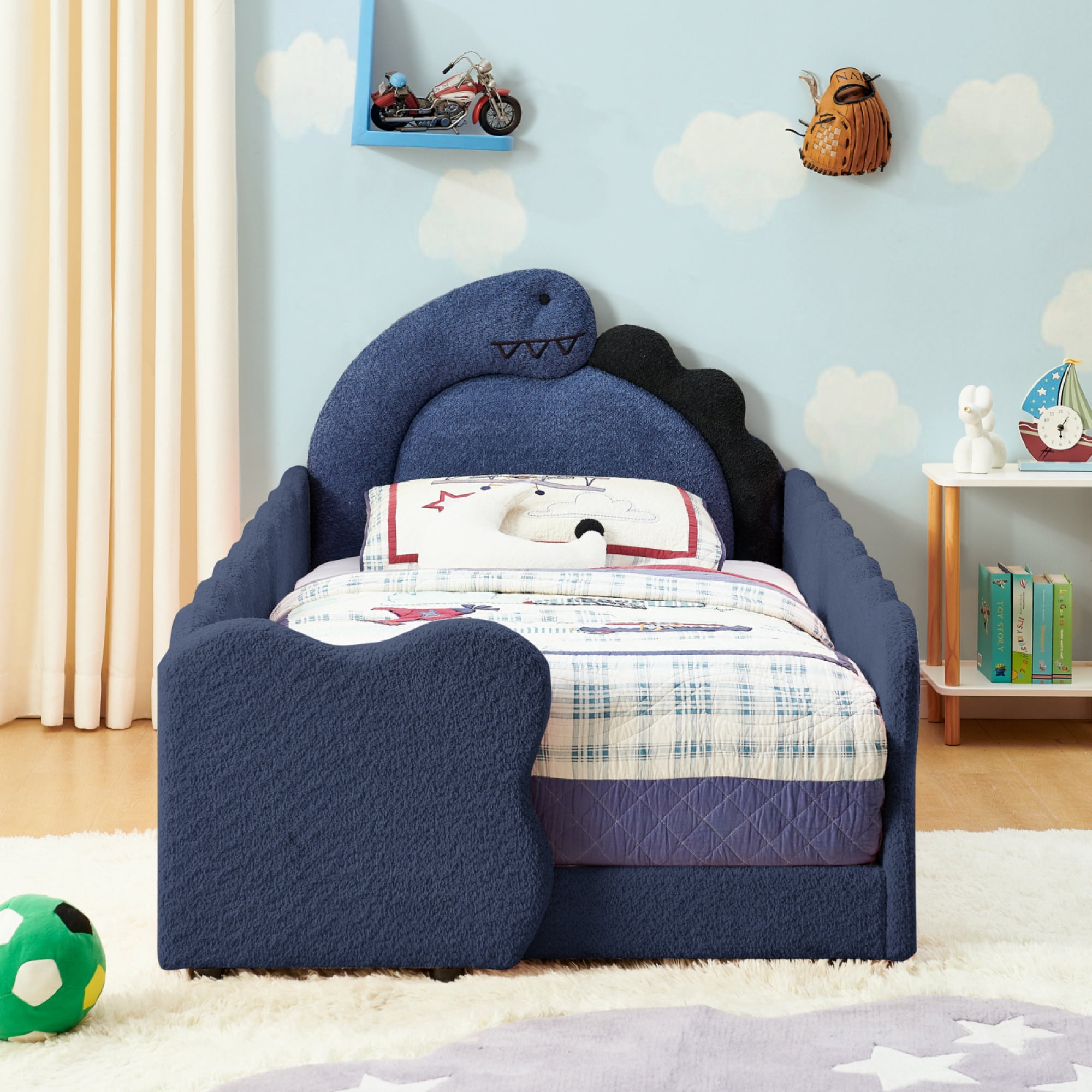 ChenyueFurn Twin Size Cute Dinosaur Bed, Navy Blue