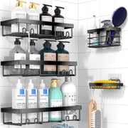 Shower Caddy - Adhesive Shower Organizer, Hanging Suction Black Shower Shelves Rack, Inside Shower Rack Holder, Bathroom Decor Organization Storage Accessories, Home Essentials Gadgets