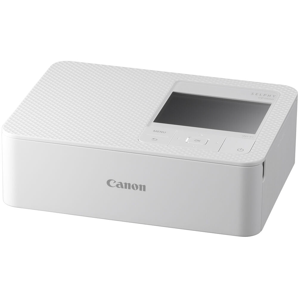 Canon SELPHY CP1500 White Compact Photo Printer Bundle | Portable Dye-Sublimation + KP-108IN Ink/Paper + 64GB Card