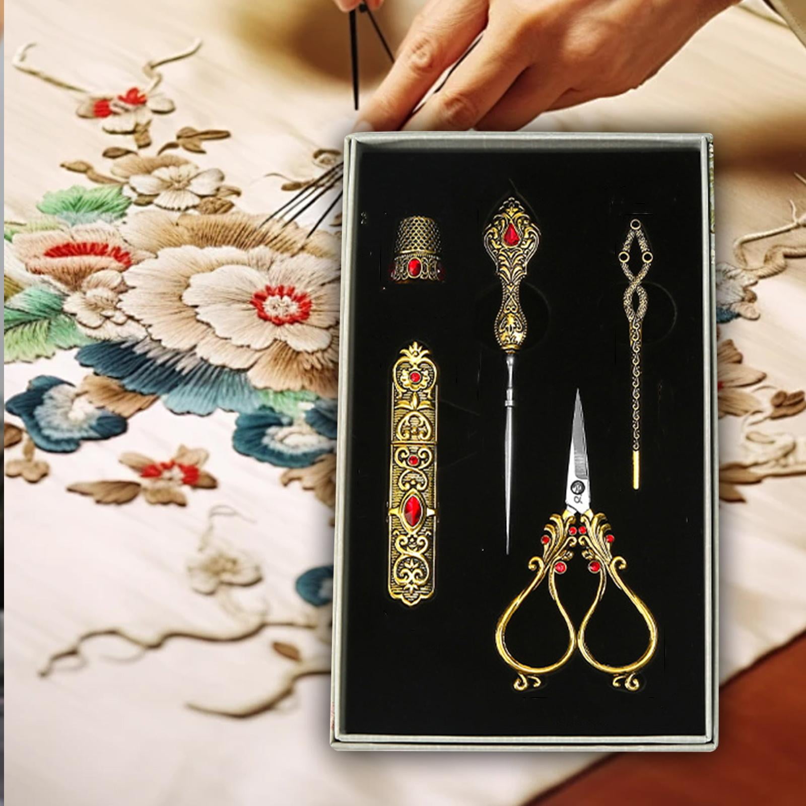 Abbraccia Embroidery Scissors Kit Complete Sewing Kit European Vintage Sewing Scissors Set Tailor Scissors for DIY Craft Knitting Gold