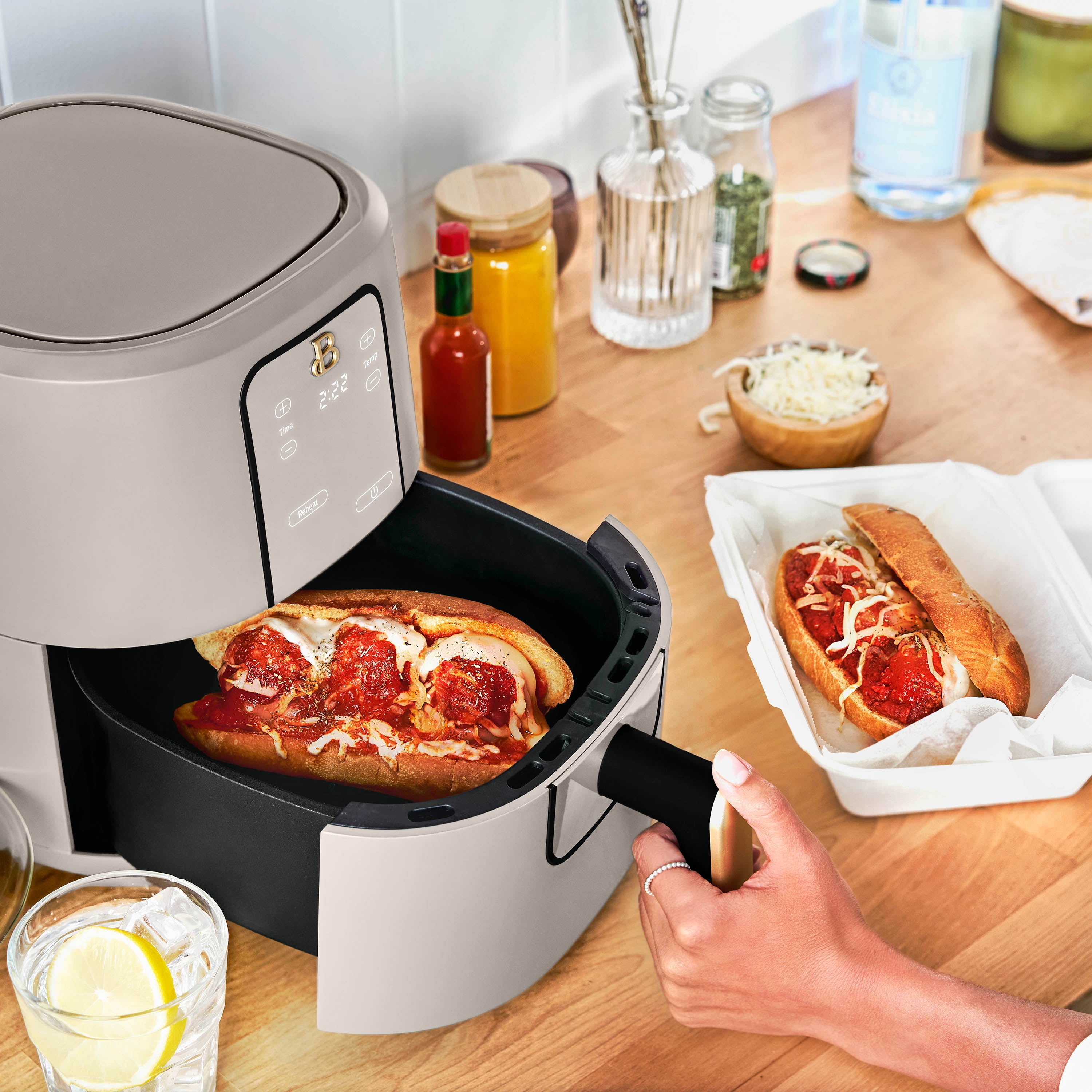 Beautiful 3 Qt Air Fryer with TurboCrisp Technology, EverGood Ceramic Nonstick Coating, Porcini Taupe by Drew Barrymore