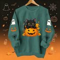 thumbnail image 2 of Cute Halloween Sweatshirt Women Black Cat Pumpkin Sleeve Graphic Print Crew Neck Long Sleeve Pullover Oversized Fleece Lined Fall Top for Spooky Season Holiday Party and Casual Outfits, 2 of 7