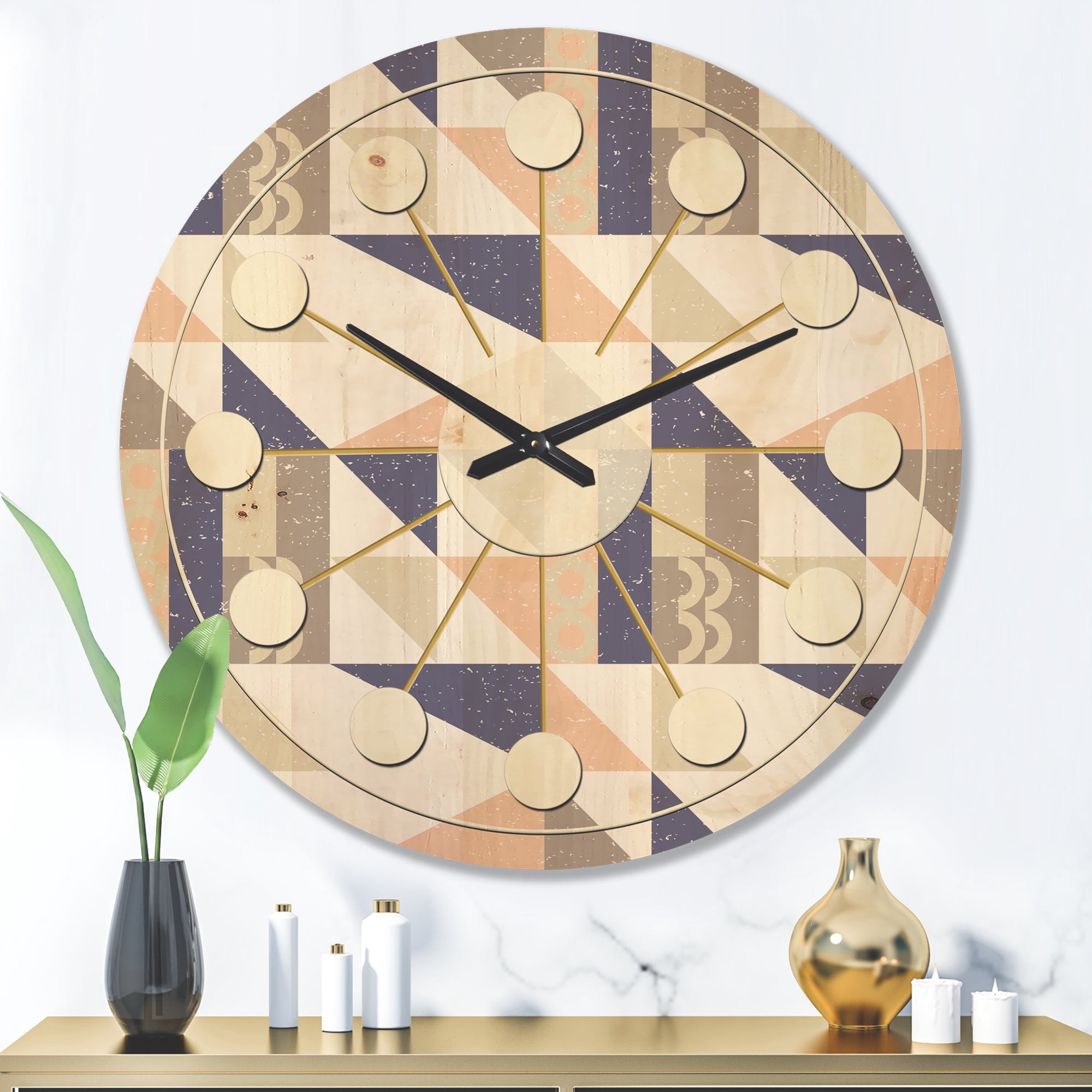 Designart 'Geometrical Retro Design X' Mid-Century Modern Wood Wall Clock