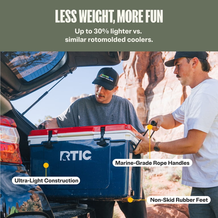 RTIC, Hard-Sided Ice Chest Cooler, 52 Qt, Fits 76 Cans, Grey