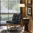 thumbnail image 2 of Mid-Century Modern Accent Chair in Genuine Leather, Stylish Black Upholstered Chair for Living Room or Office, 2 of 10