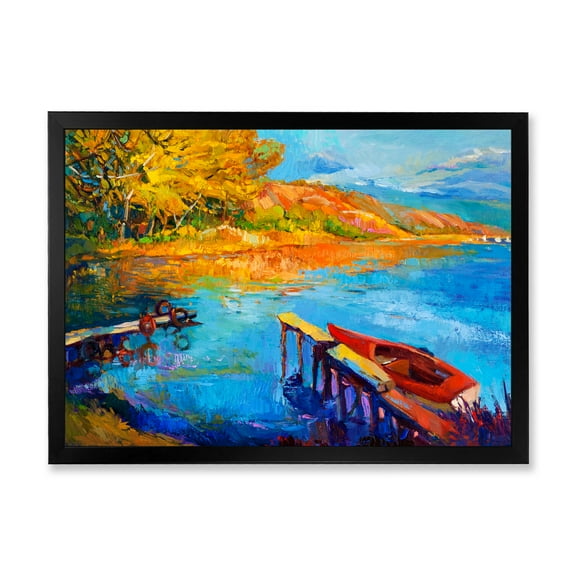 Designart 'The Lake At Sunset Evening Glow II' Lake House Framed Art Print